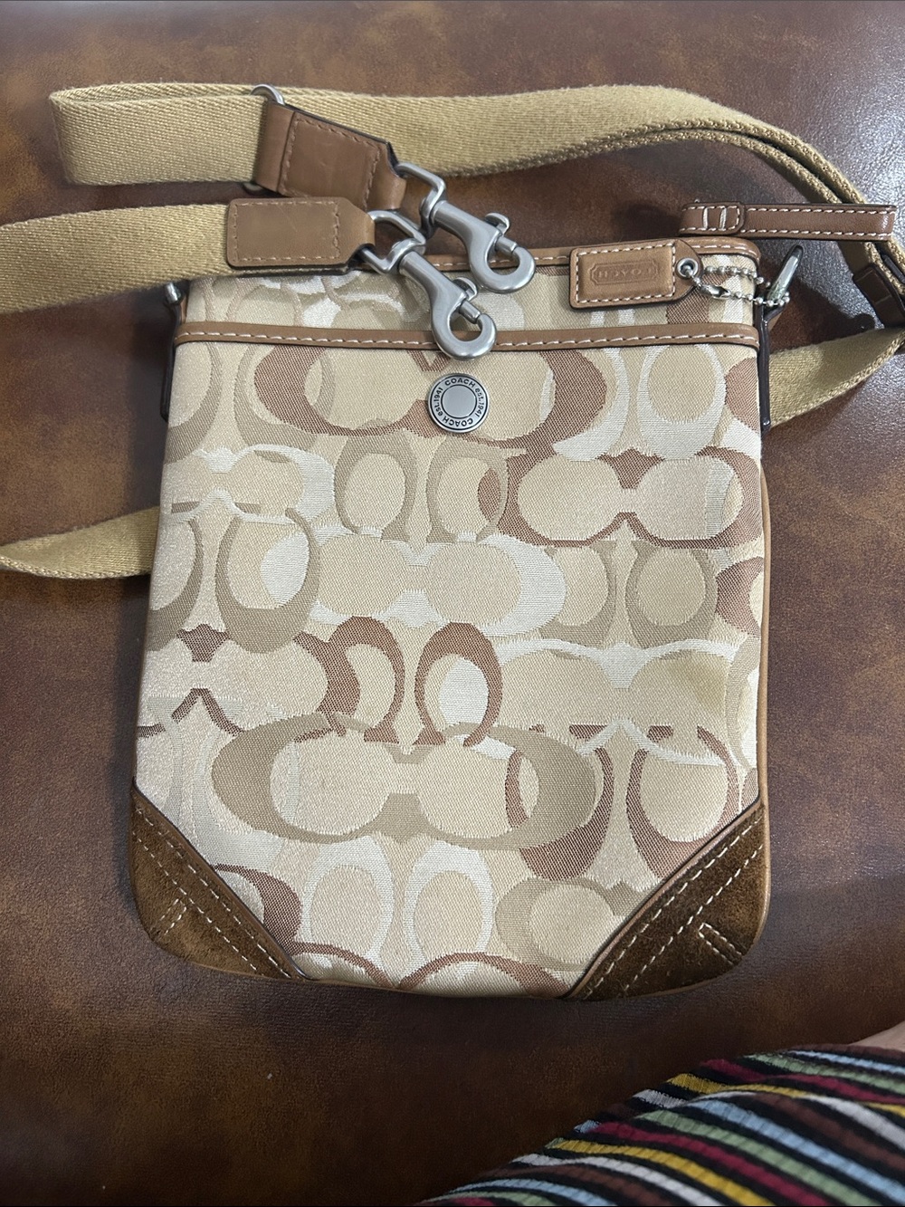 Coach vintage Beige & Tan Signature Canvas Crossbody Bag